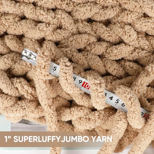 Image of 8 Packs Jumbo Chunky Chenille Yarn - 2040g(72oz) 245 Yards (224m) Bulky Yarn - Chunky Yarn for Hand Knitting Blanket,Cushions, Pet Bed - Soft and Durable(Khaki)