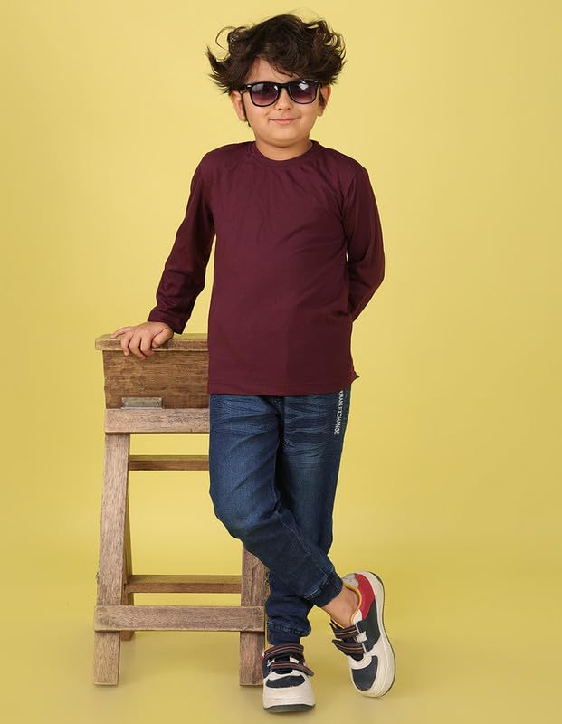 Image of Nusyl Boys Solid Cotton Blend Tshirts - Soft & Comfortable Full-Sleeves T-Shirts | Casual Wear for Kids & Teen Boys | Full Sleeves T-Shirts |- NUBCTSF001-PO2-1