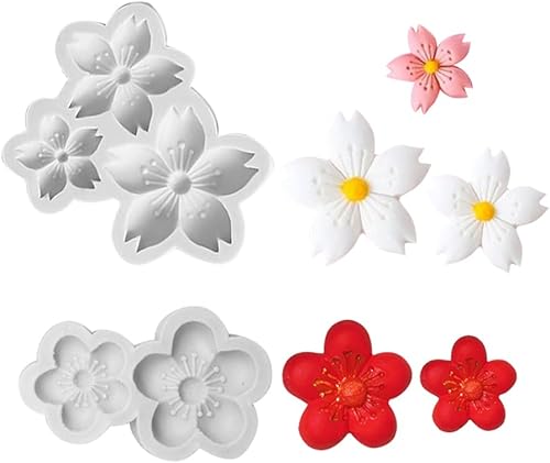 Miniatura 4 de KALAIEN Molde de silicona para fondant de flor de cerezo, 2 piezas para decoración de tartas, decoración de cupcakes, manualidades de azúcar