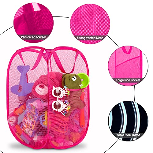 Image of 2 Pack Sturdy Mesh Pop up Laundry Hamper Basket with Side Pocket for Laundry Room, Bathroom, Kids Room, College Dorm or Travel Blush