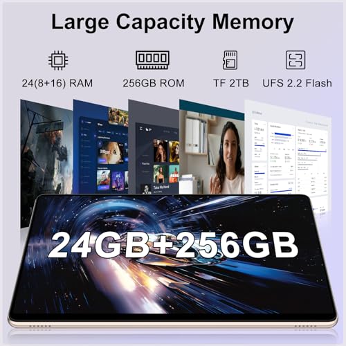 Image of 2026 11 inch Tablet, 24GB RAM+256GB ROM(2TB TF), Android 14 Tablets with 8000mAh Battery, (13+5) MP Camera, Supports Widevine L1, 5G WiFi, GPS, BT5.0, Tablet with Case -Gold