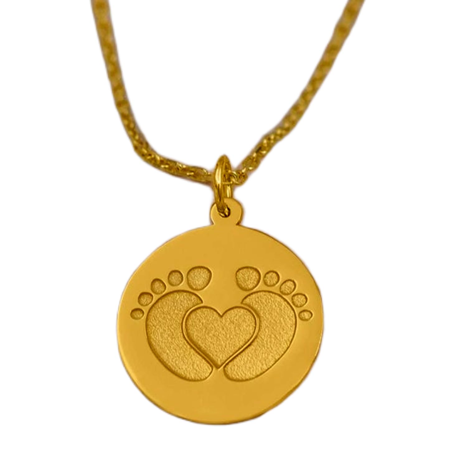 LKBEADS Collar de plata de ley 925 de 22 mm | Cadena de 45 cm | Colgante grabado con huellas de bebé | Joyas para mamás primerizas | Recuerdo de baby shower | Joyas bañadas en oro | L_01934