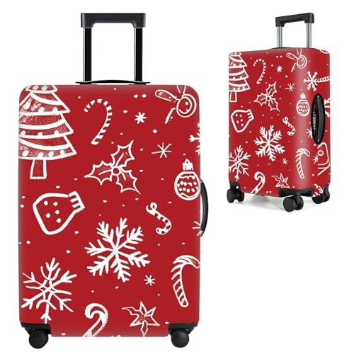 Image of Red Christmas Luggage Cover - Snowflake & Candy Cane Suitcase Protector, Holiday Travel Luggage Sleeve, Stretchable & Waterproof,M