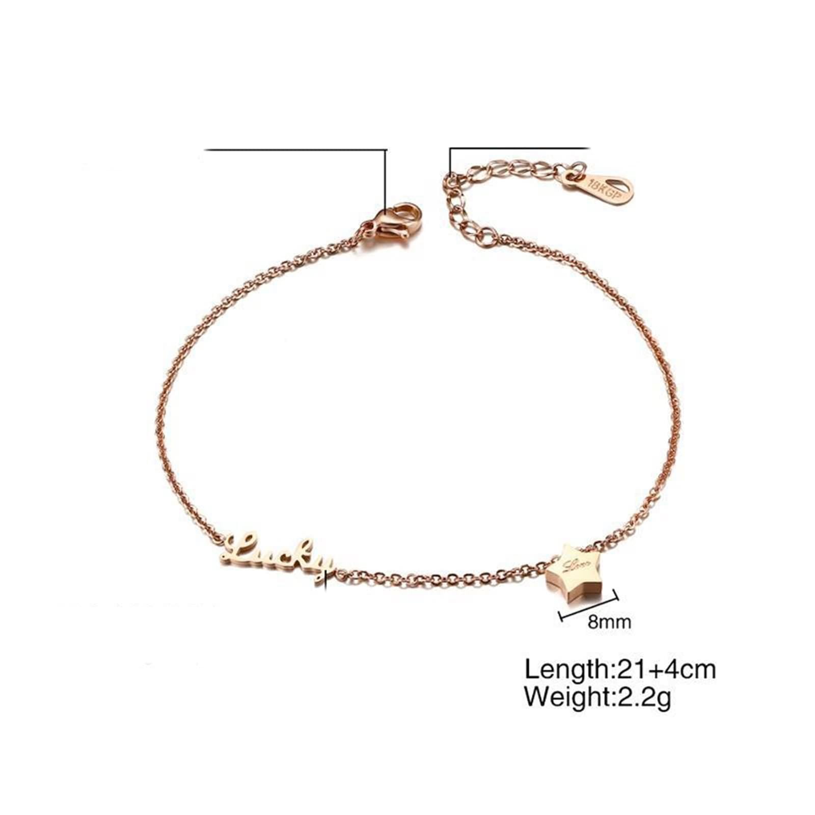 Auténtica joya Boho Tobillera para mujer, oro rosa de 18 K, Lucky Stern Fuss joyas para mujer, Au750, oro rosa, bohemio, tobilleras para mujer, 20-30 cm