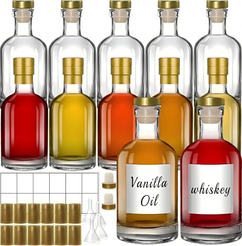 TBWIND 12 oz/375ml Clear Glass Bottles with Cork, 12 Pack Clear Liquor Bottles, Thick Heavy Base...
