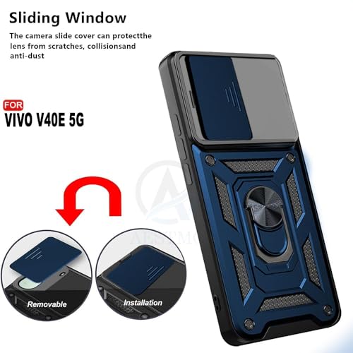 Image of AIBEX Back Cover for Vivo V40e 5G / iQOO Z9s 5G | D10 Tough Armor Case | Sliding Camera Shield | 360 Protection | Kickstand Ring Holder | Military-Grade Shockproof Bumper Case
