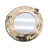 JapanAttitude Brass Porthole Mirror opening 25 cm, Submarine, Boat Steampunk