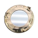 JapanAttitude Brass Porthole Mirror opening 25 cm, Submarine, Boat Steampunk