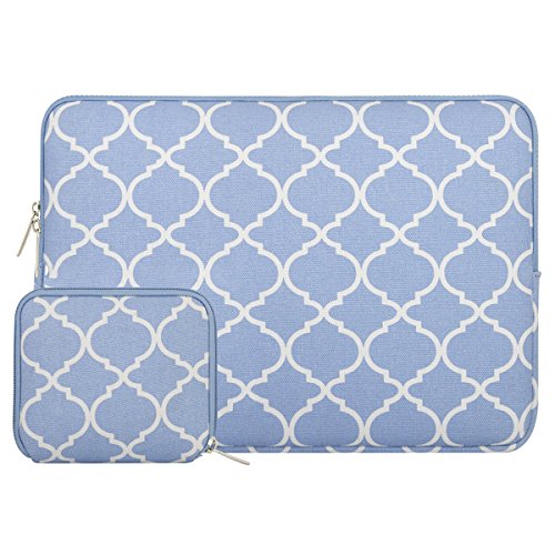 MOSISO Laptop Sleeve Compatible with 13-13.3 inch MacBook Pro, MacBook Air, Notebook Computer, Canvas Quatrefoil Bag Cover with Small Case, Serenity Blue