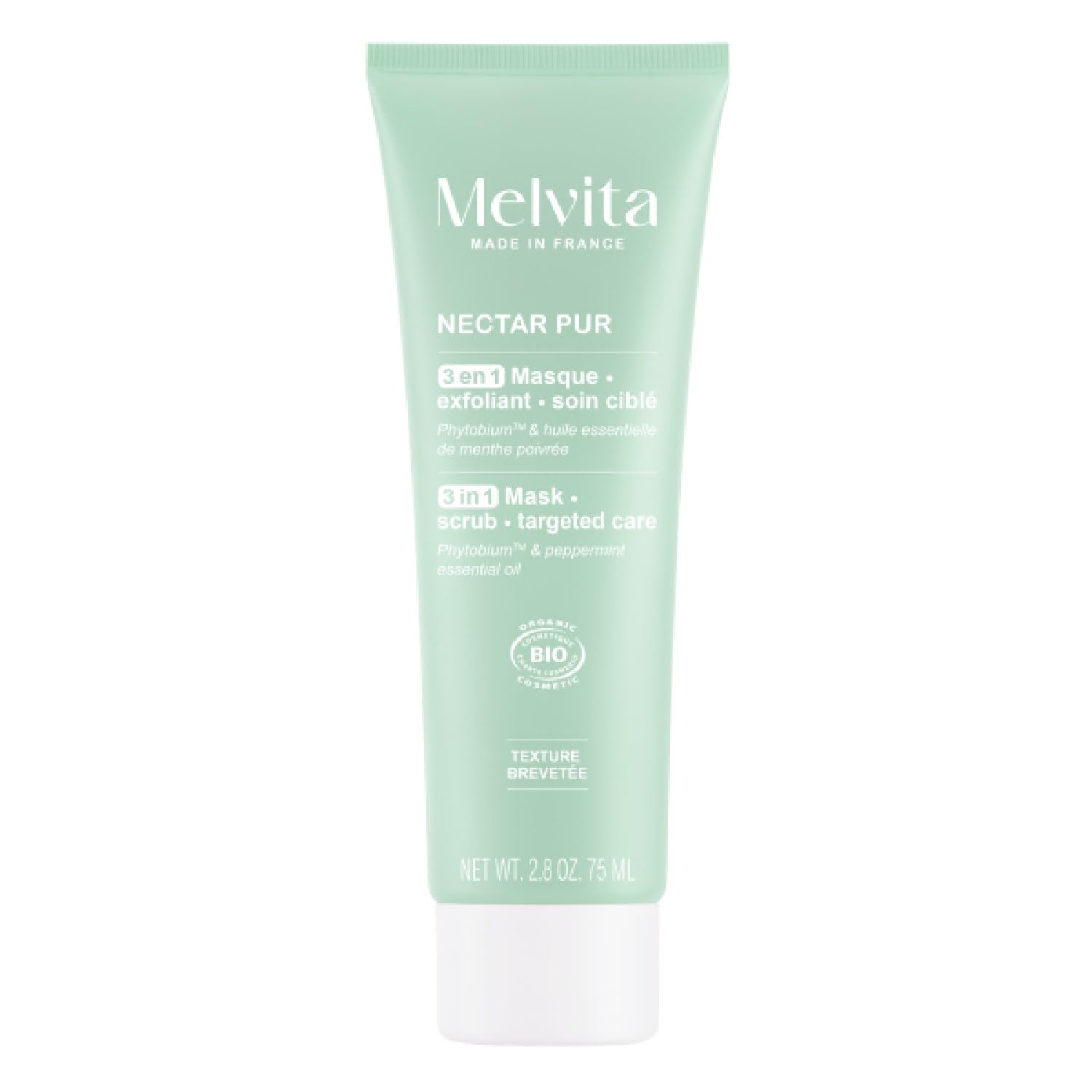 Melvita - 3-in-1 Exfoliating Face Mask - For Combination Skin & Oily Skin - Natural Mud Texture with Salicylic Acid - Targets Blemishes & Redness - Face Scrub - 75 ml