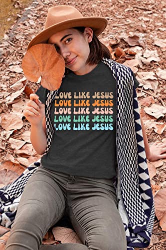 Love Like Jesus Shirt Women Christian Tshirts Jesus Faith Graphic T-Shirt Easter Inspirational Short Sleeve Tee Tops Dark Grey #TOP1