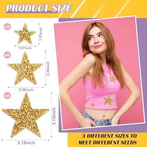 Syhood KA-SYHOOD-279355 24 Pieces Star Patches Iron On Patches Star Appliques Rhinestone Adhesive Sequin Star Patches Glitter Star Patches Appliques thumb #2