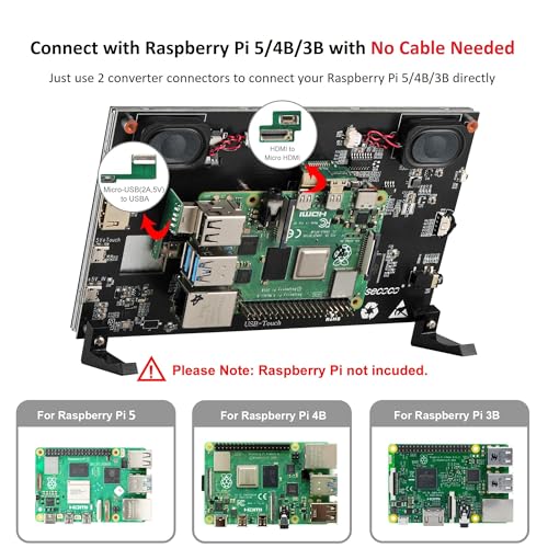 Image of wisecoco 7 inch Portable Monitor for Raspberry Pi, LCD Touch Screen IPS 1024 * 600 No-Cable-Needed, Laptop Screen Extender HDMI Dual-Speaker with OSD for PC Raspberry Pi