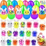 36 Pack Prefilled Easter Eggs with Bunny Stress Balls Fidget Toys 12 Colors Stress Relief Squeeze Balls for Kids Boys Girls Easter Basket Essential Fillers Easter Egg Hunt Party Favors Classroom Prize