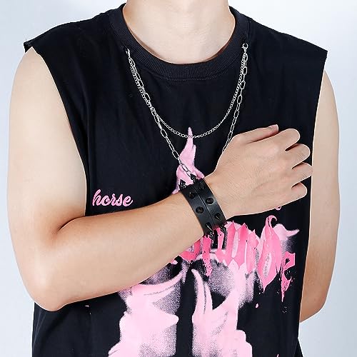 Manfnee Leather Cuff Bracelet Punk Bracelet Rock Braided Rivets Wristband for Men Women Adjustable3