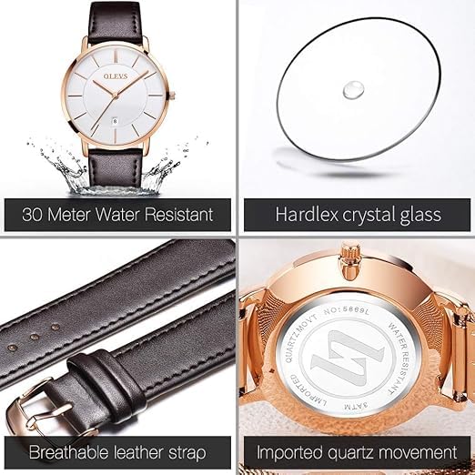 Image of OLEVS Womens Watch Minimalist Simple Slim Thin Original Analog Quartz Dress Wrist Watches Stainless Steel Mesh or Leather Strap Waterproof Watches for Ladies