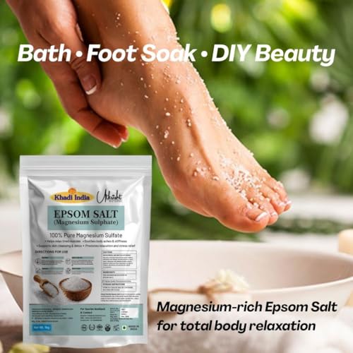 Image of Khadi Pure Epsom Salt for Bath Soak & Foot Soak | Magnesium Sulfate Crystals for Muscle Relaxation, Body Detox & Skin Care 1 kg