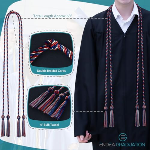 Image of Endea Graduation Double Honor Cord Three-Color (Royal Blue /Red /Silver)