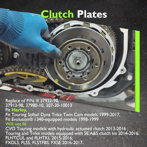 Image of Mofun Extra Plate Friction Steel Plates Clutch Kit Compatible with Harley Softail Touring Street Glide Dyna Trike Twin Cam 1998-2017 Evolution 1340 1998-1999 Replace of P /N 37980-10 307-30-10013 19PCS