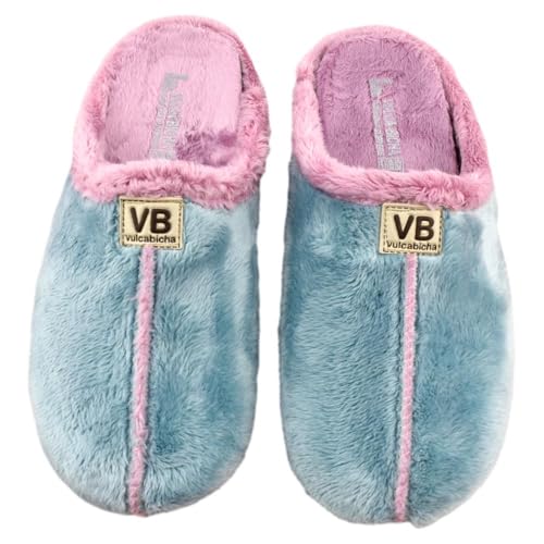 VULCA-BICHA S.L. - Zapatillas de casa Muy cómodas, con Plantilla Acolchada extraíble y Tejido Suave y cálido 062897 Sintético Mujer Color: Turquesa-Malva Talla: 38