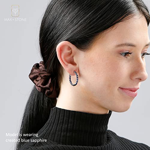 Swiss Blue Topaz Inside Out Hoop Earrings For Women In 925 Sterling Silver 1 Inch Diameter And 3Mm December Birthstone With Notched Post With Lock By Max + Stone #TOP5