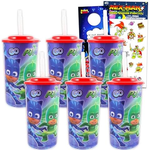 PJ Masks Kids Reusable Cups - PJ Masks 6 Piece Bundle with 16 Oz Cupsz Lids, and Straw Plus Stickers for Boys and Girls (PJ Masks Tumbler with Straw) Cover