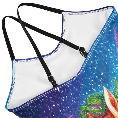 Pigsaly Girls One Piece Swimsuits Sparkling Rainbow Glitter Colorful Unicorn Kids Cross Back Swimwear Bathing Suit 3T4