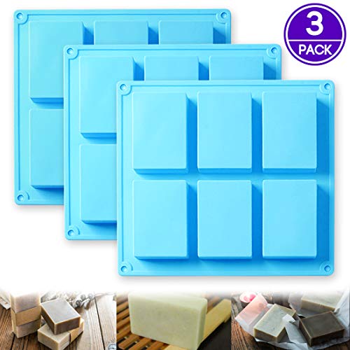 PERNY Soap Molds, 6-Cavity Rectangular Soap Silicone Mold Apply to 4 oz 3.1x2.2x1 inch DIY Handmade Soap Making, 3 Pack
