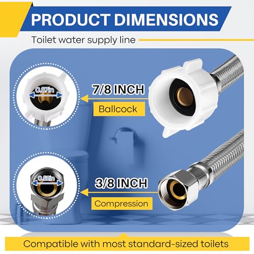 Dreyoo 2 Pack 36 Inch x 3/8" Comp x 7/8" BC, Universal Flexible Toilet Connector With 2 tape, Braided Stainless Steel Water Supply Line with Anti Leaking Brass Nut, Easy installation by Dreyoo - Image 3