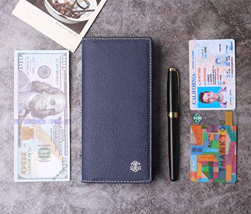 Men's Wallet Long Bifold Checkbook Wallets For Women & Men Genuine Leather Credit Card Holder With Pen Insert Blue #TOP1