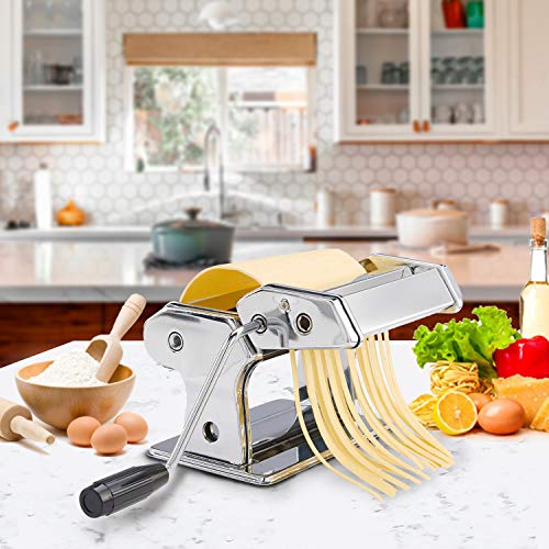 Pasta Maker Deluxe Set, Elegant Life Homemade 150mm Pasta Maker All in one 7 Thickness Settings for Fresh Fettuccine Spaghetti Lasagne Dough Roller Press Cutter Noodle Making Machine Pasta Roller - Thumbnail 5