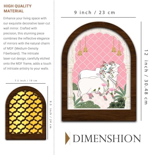 Image of Jharokha MDF Mirror for Home Decor | MDF Traditional Mirrors for Home Decoration | Wall Mirror Decor Hanging for Living Room Bedroom Office Set of 6 (9x12 inch & 7.5x9.5 inch)