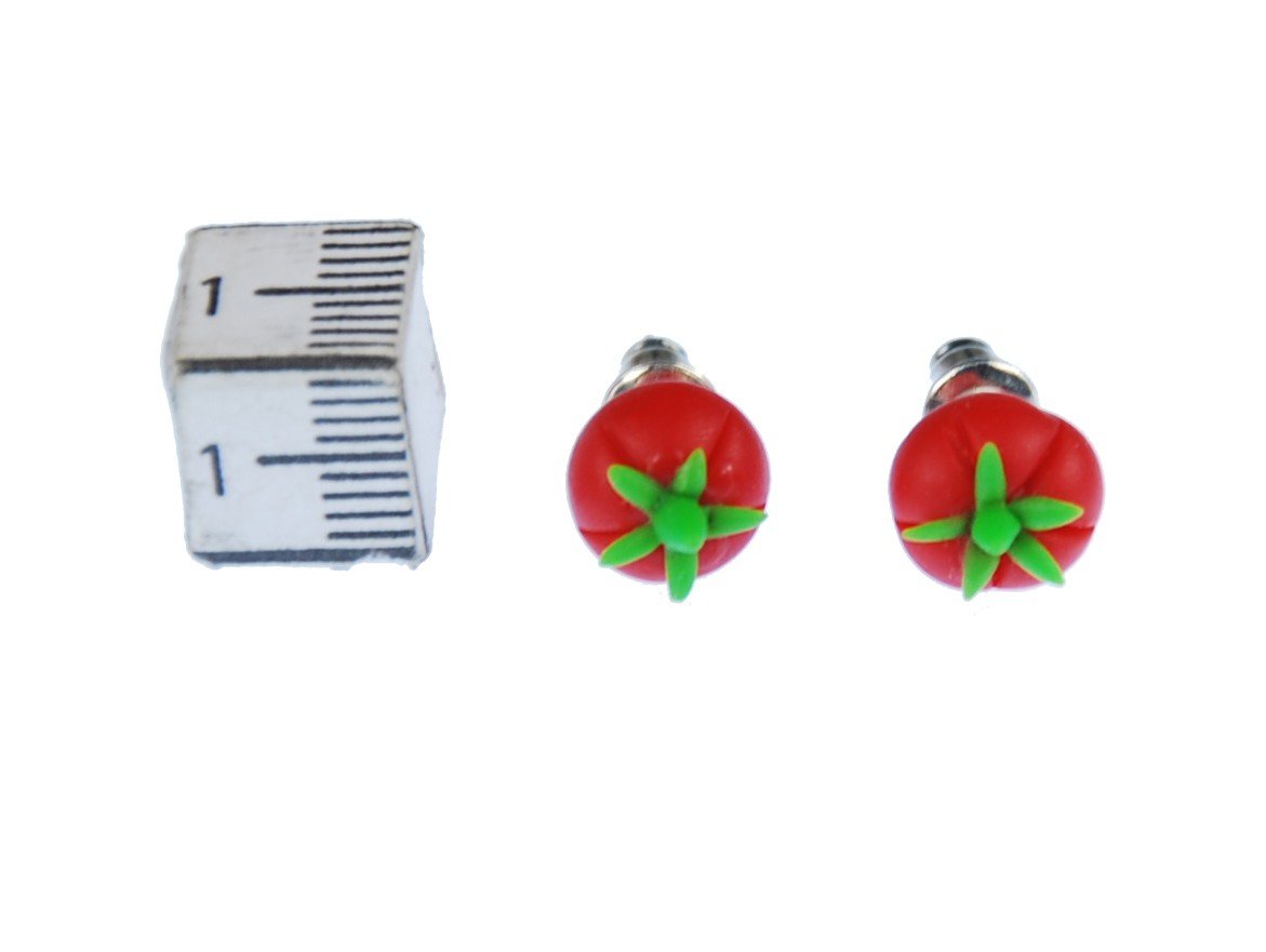 Miniblings Pomidory kolczyki wtykane kolczyki warzywa pomidory mini 3D czerwony zielony — ręcznie robiona modna biżuteria I kolczyki kolczyki biżuteria do uszu, 9mm, glina polimerowa, Bez kamieni