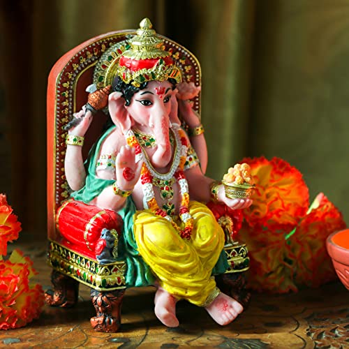 Alikiki Hindu God Ganesha Statue Figurine - Indian Idol Sitting Lord Ganesh Statue India Murti Item Ganpati Home Office Temple Mandir Altar Pooja Gifts Diwali Puja Gifts #TOP2