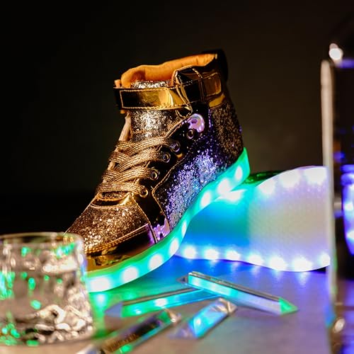 Image of Glitter Led Shoes Light Up Shoes High Top Sneakers for Women Men Flashing Dancing Shoes for Halloween Christmas Party with USB Charging