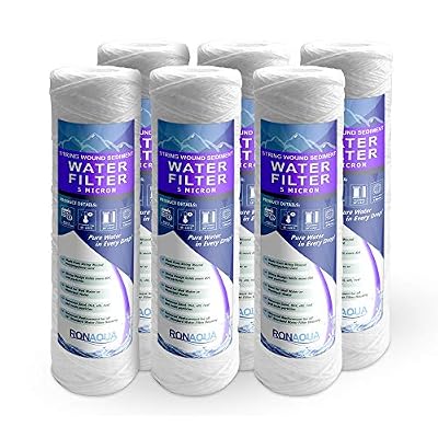 Ronaqua Wound String 5 Micron Sediment Water Filter Cartridges 10 Inc. x 2.5 Inc. A Replacement for Any RO System WELL-MATCHED with PFC4002, RS2-DS, WP5, WFPFC4002, 43235-76350 (6 Pack)