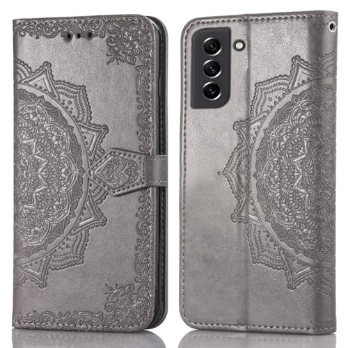 Image of ClickCase Queen Series, Faux Leather Flower Embossing Wallet Flip case Magnetic Closure Flip Cover for Samsung Galaxy M42 5G (Grey)