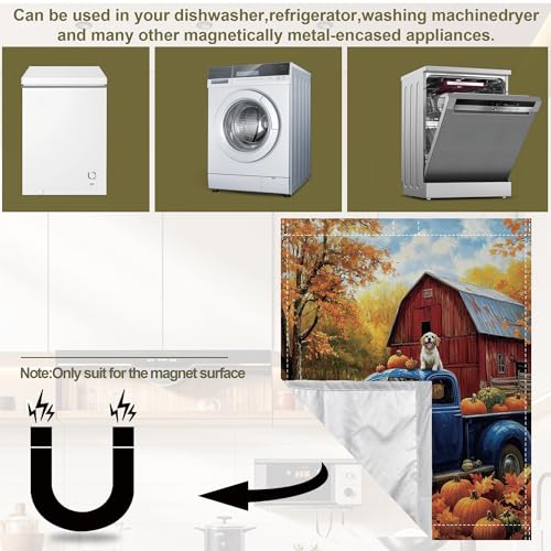 Image of Dishwasher Magnet Cover,Blue Truck Dishwasher Cover Magnetic Pumpking Leaves Home Appliances Refrigerator Decorative 23 inch x 26 inch