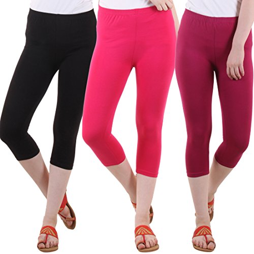 Image of DIAZ Women's Super Combed Cotton Elastane Stretch Slim Fit Printed Capri -Pack of 3