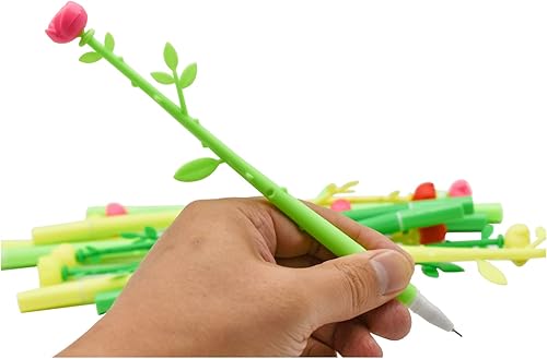 Miniatura 5 de 12 bolígrafos de flores – Bolígrafos de rosas con hermosas tapas florales de silicona – Negro para niñas, mujeres, profesores – en casa, oficina,