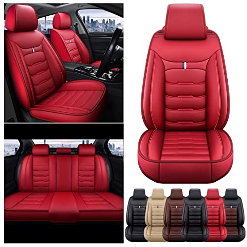 Yajomi Car Seat Covers Fit for Chevrolet Malibu 2000-2021 Wear-Resistant Non-Slip Waterproof Faux Leather Vehicle Cushion Cover Protectors Car Interior Accessories (Red)