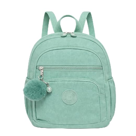 Mini Mochila Feminina de Nylon Impermeável, Extremamente Leve e Resistente a Água, Mochila Pequena com Pompom, Mochilinha Versátil com 4 Zíperes