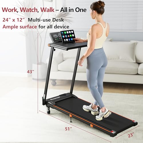 Image of Treadmill with Incline, 3 in 1 Under Desk Treadmill Walking Pad with Removable Desk Workstation 3.5HP Foldable Compact Walking Treadmills for Home Small Office with Wristband Remote Control