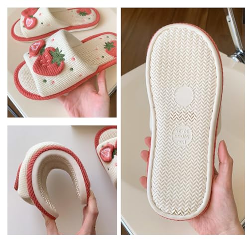 Strawberry Slippers Kawaii Indoor All-season Non-Slip Slides for Women Girl Linen Strawberry Stuff Cotton Shoes Home Gift3