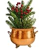 GLOBEDECOR Vintage Hammered Copper Pot with Brass Handles & Feet – Rustic Farmhouse Decor, Planter & Kitchen Accent, 4.5″ H x 7″ L x 6.25″ D #2