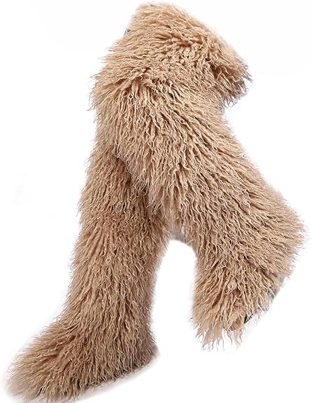 YXCFEWD Over the Knee Faux Fur Boots for Women 29 inchs Winter Thigh High Boots Fluffy Furry Snow Boots(Coffee,13)