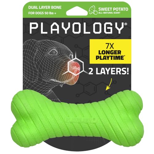 Playology Dual Layer Bone Dog Chew Toy - Jumbo, Sweet Potato Scent