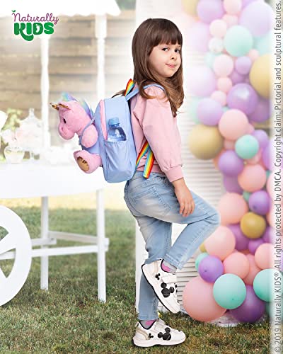 Naturally KIDS Small Unicorn Backpack - 3-4 Year Old Girl Gifts - Toddler Backpack for Girls Boy w Stuffed Animal - Toys for 3 Year Old Girls - w Pockets & Reflective Logo - Backpack w Pink Unicorn - Image 5