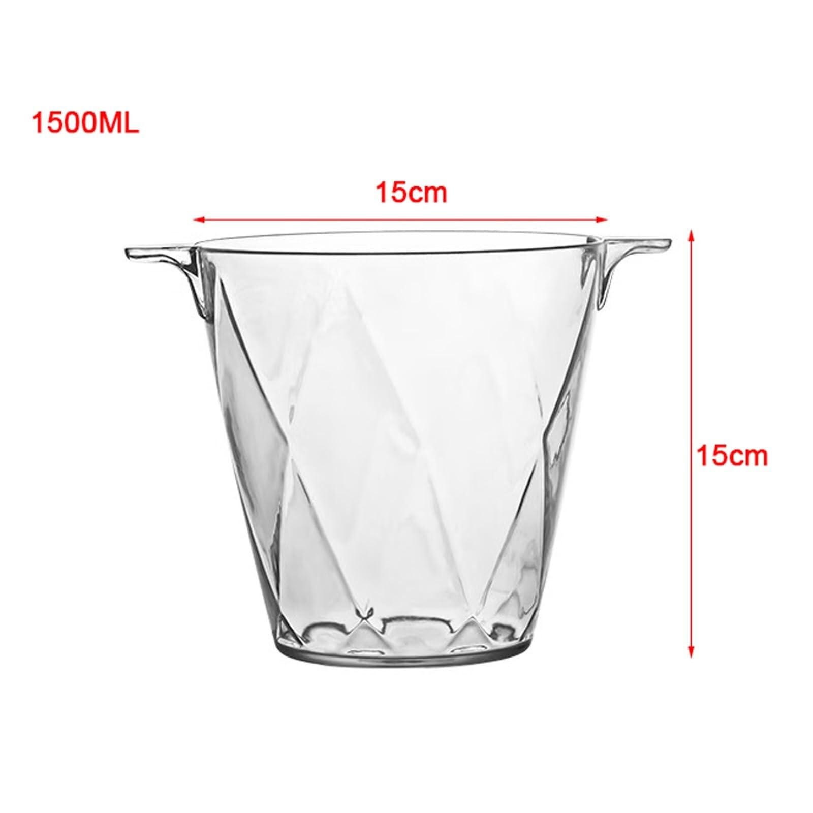 Cubo de hielo acrílico transparente de 1,5 litros, para 1 botella de vino o champán, cubo de hielo con pinzas de hielo, cubo de champán