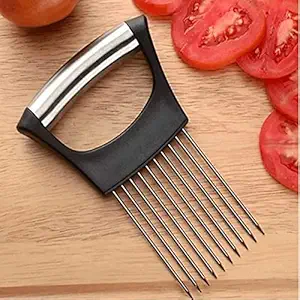 Jv enterprise Onion Holder, Dreamiracle Onion Slicer Cutter Vegetable Chopper with Stainless Steel Soap Odor Remover Perfect for Potato, Tomato, Meat Steel (1pcs/Multicolour)